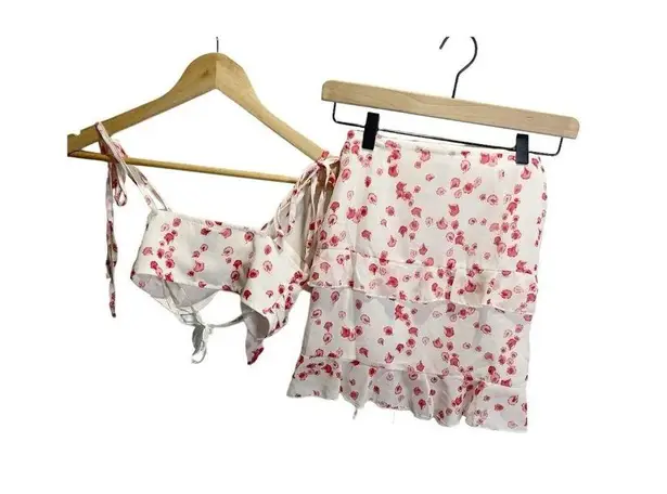 Princess Polly White Red Secret Love Set US 0 2 Piece Crop Top Skirt Floral