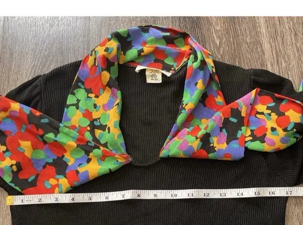 Vintage Vivanti Womens Sz 10 80s Retro Knit Sweater Scarf Colorful Made in USA Black