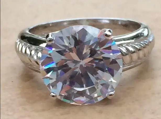 Rhodium Plated Rope Twist Band Solitaire CZ Ring Silver Size 8