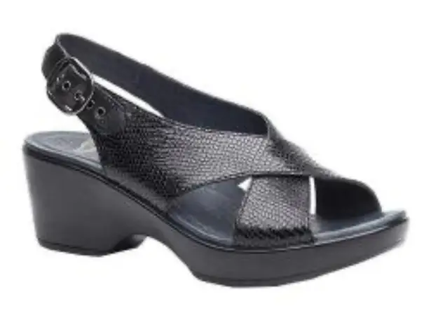 Dansko Jacinda slingback black leather cross strap wedge sandals 38/8