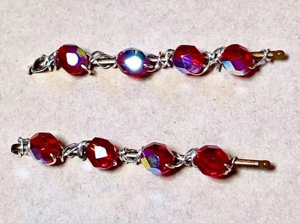 Red AB Faceted Beaded Bobby Pins - Image 1