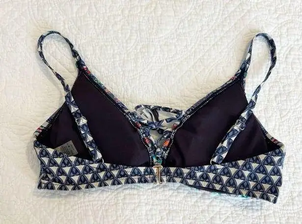 Johnny Was  Blue Floral Lace Up Front Bikini Top Size Small S