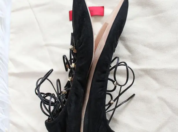 Valentino Black Suede Gold Rockstud Lace Up Ankle