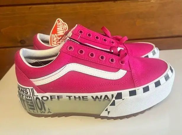 Vans  Old Skool Stacked Logo Platform Shoes Pink White Sz 6 Womans NWT