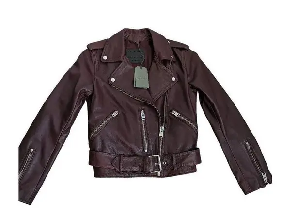 All Saints Balfern Leather Biker Jacket In Deep Berry Size 2 NEW