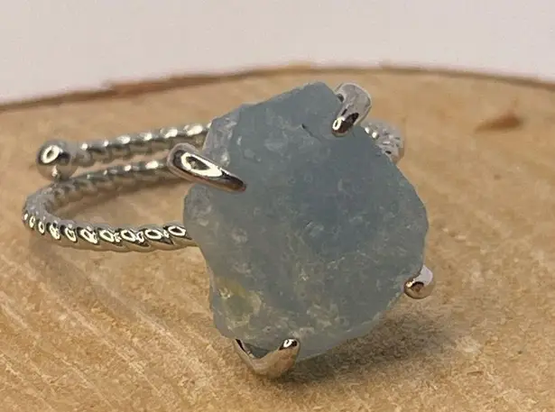 Millie Twist Natural Stone Open Size Ring, Adjustable, aquamarine