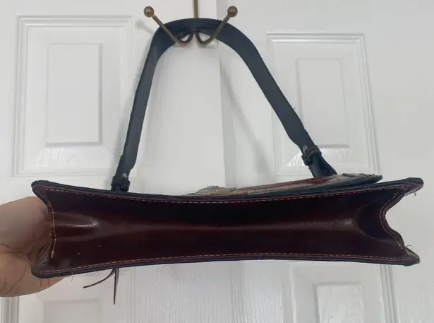 Early 2000's Whimsygoth Brown Black Croc Faux Leather Heart Charm Shoulder Bag