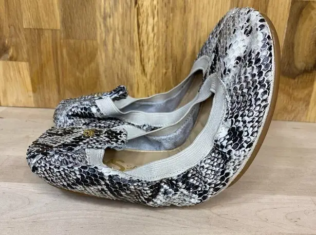 Yosi Samra Leather Snake Print ScLes Foldable Ballet Flat 5 Black