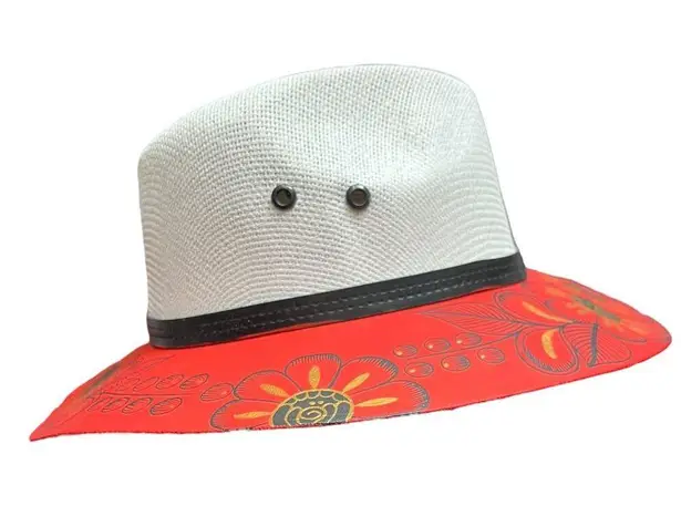 HAT MEXICAN Artisanal Hand Painted Fedora Floral Sombrero Panama Bohemian Red