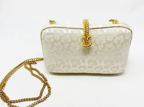 Vintage Inge Christopher Ivory Brocade Gold Chain Clutch NWOT White