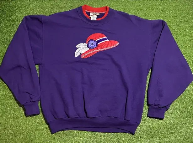 Vintage Grandma Sweater Md Crew Neck Mock Neck Purple Morning Sun Top Stitch USA Size M