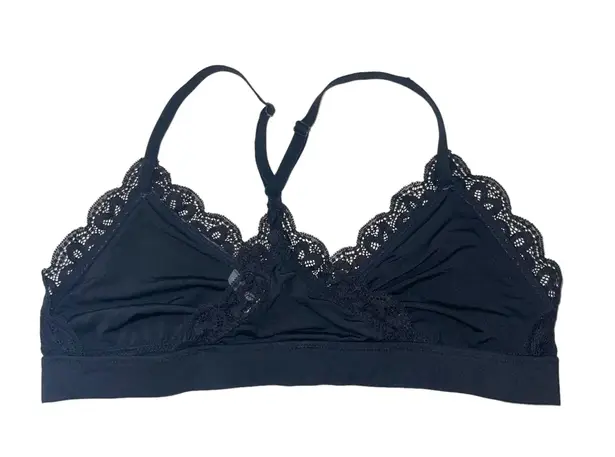 Aerie Black Satin Lace Trim Triangle Racerback Unlined Bralette