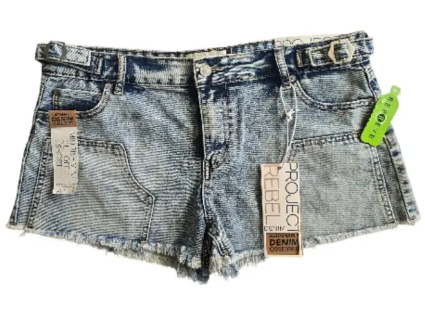 Project Rebel Mid Rise Mini Cut Off Denim Shorts Size 15 Blue