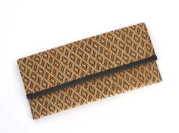 Club Monaco Straw Raffia Magnetic Flap Clutch Wallet in Tan and Black