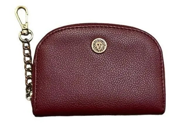 Anne Klein  Plum Colored Coin & Card Wallet with Gold Hardware Clip.