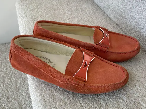 Tod's Orange Suede Penny Loafers