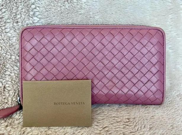 Bottega Veneta Nappa Intrecciato Pink Zippy Long Wallet