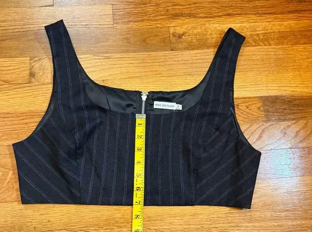 Avec Les Filles Womens XL Pin Stripe Suit Sleeveless Zip Crop Top Corporatecore