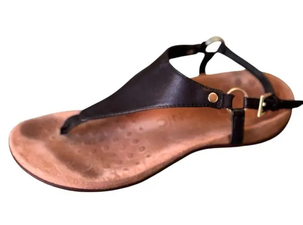 Vionic Kirra Black Leather Thong Sandals Size 6 Ring Detail Arch Support Comfort