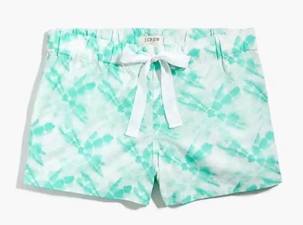 J.Crew COTTON SLEEP Tie Dye SHORTS Aqua Green 100% Cotton Drawstring Lounge L Size L