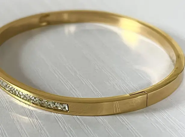 Anthropologie 18K Channel Diamond Bangle Luxe Stacking Bracelet Water, Sweat Tarnish Resistant 