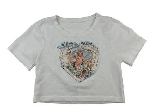 Baby Tee with Cherub Heart in White Size XS