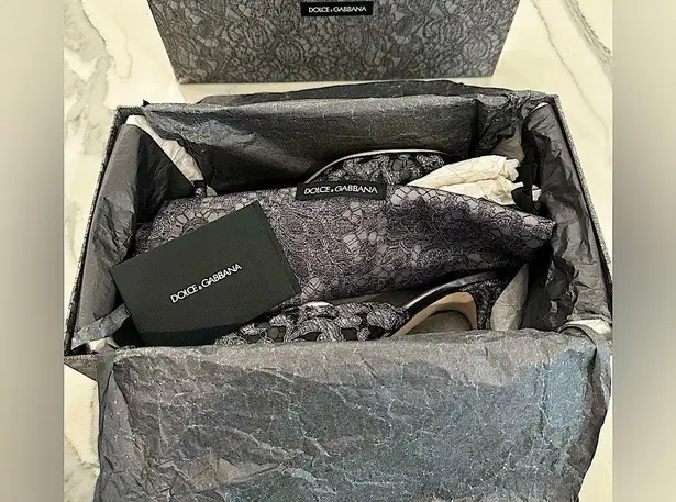 Dolce & Gabbana Lace and Crystal Slide Sandals