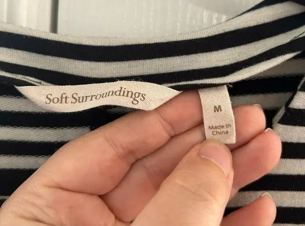 Soft Surroundings Calista Grey & Black Stripe Lightweight Peplum Jacket