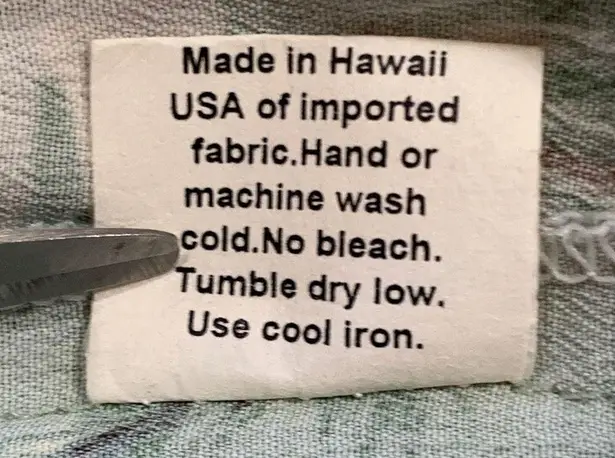 Vintage Kauaiana Top Green Blue Tropical Palm Print Flower Detail Short Sleeve