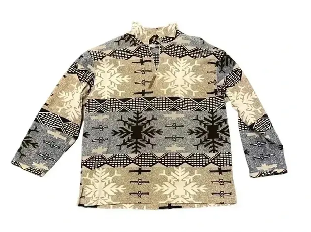 Active Studio Southwestern Snowflake Tribal 1/4 Zip Fleece Jacket Womens Size L Blue Size L