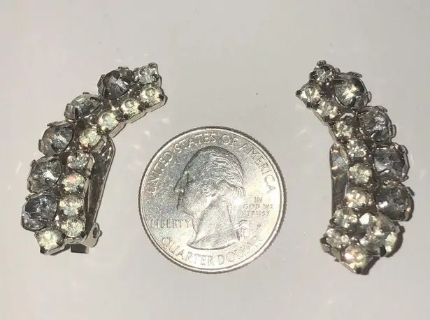 Vintage CZ Rhinestones Ear Climber Clip On Earrings Silver