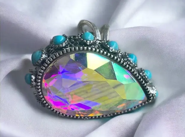 Aurora pear shaped crystal adjustable ring with round turquoise accents Multiple