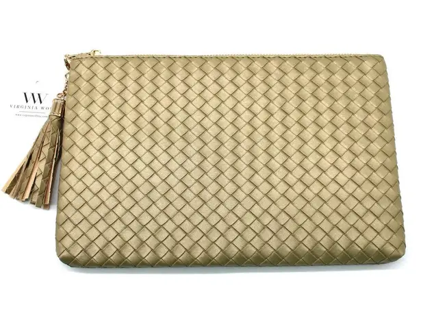 NEW Virginia Wolf Mimi Curateur Golden Woven Clutch Bag Tassel Faux Leather