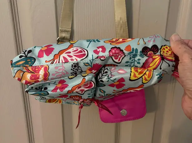 Lily bloom blue floral butterfly side sling crossbody adjustable shoulder bag.