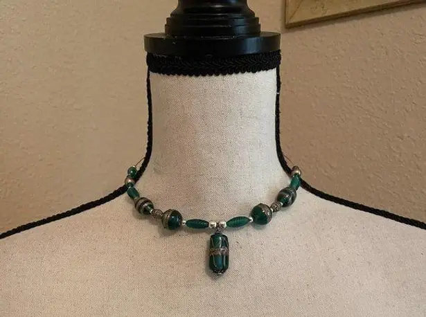 Women’s Bead Costume Necklace Beaded Blue / Green Glass Bronze Tone Choker