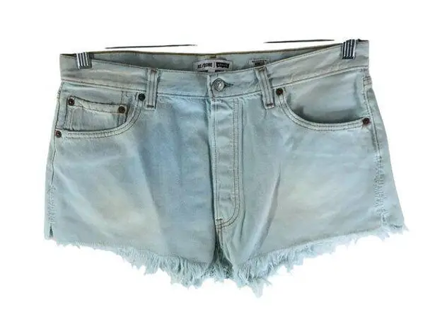 RE/DONE Levis Womens The Short Cotton High Rise Light Wash Button Fly Fringe 31