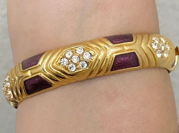 Joan Rivers Retired Wine Red Enamel Pave Rhinestone Goldplated Hinged Bracelet
‘