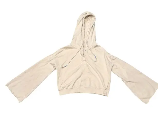 The Normal Brand Women’s Cream Cropped Cotton Terry Henley Hoodie size Small