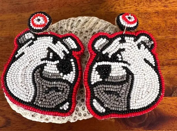 Bulldog Earrings UGA Dawgs University of Georgia Beaded Dangle Post New …
