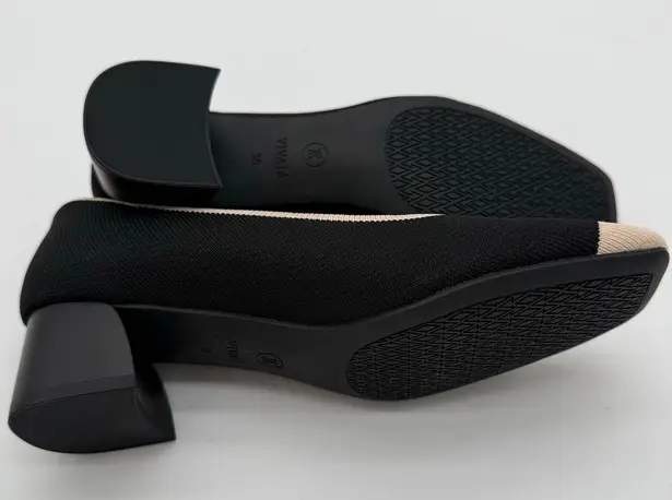 Vivaia Melody Pro Square Toe Chunky Heel Old Money Knit Comfort Black Ivory 7