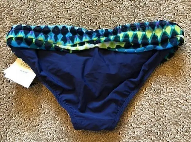 NEW NWT 2BAMBOO Navy Blue Green White Geometric Mesh Waist Boho Bikini Bottom XS