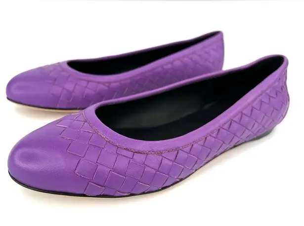 Bottega Veneta Intrecciato Woven Purple Leather Ballet Ballerina Flats EU 35