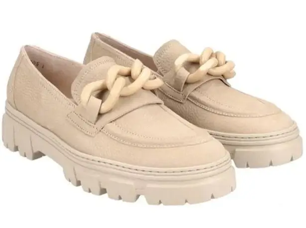 Paul Green Cream Chunky Loafers with Chain Detail