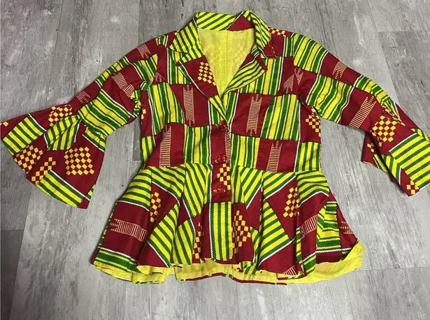 Shenbolen Top Womens Size XS Maxi Flared Long Shirt African Print D