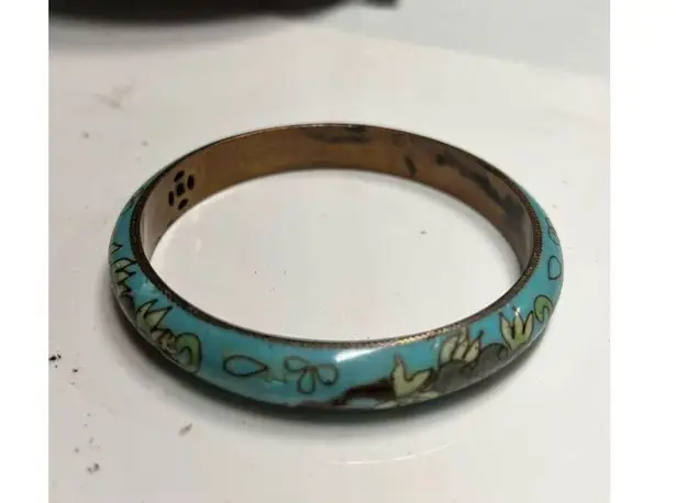Vintage Baby Blue Cloisonné Floral Bangle Bracelet