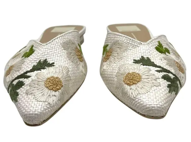 Dolce Vita “Elm” Ivory Floral Raffia Mule Flats Women’s 7 Spring Summer White