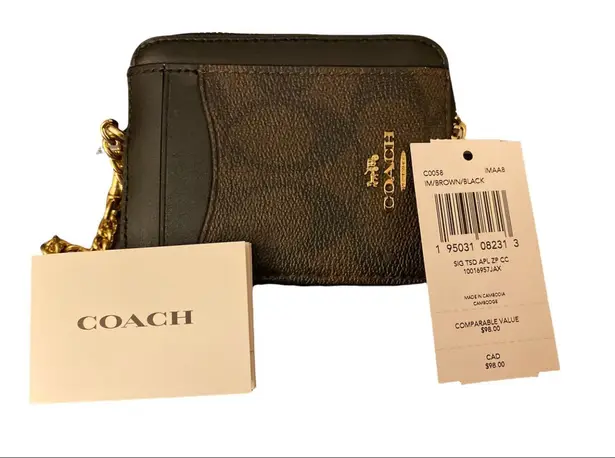 Coach NWT  Zip Card Case In Signature Canvas