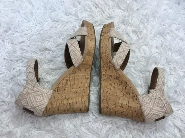 Toms Tom’s Sienna Cork Strappy Wedges Tan Nude 7.5