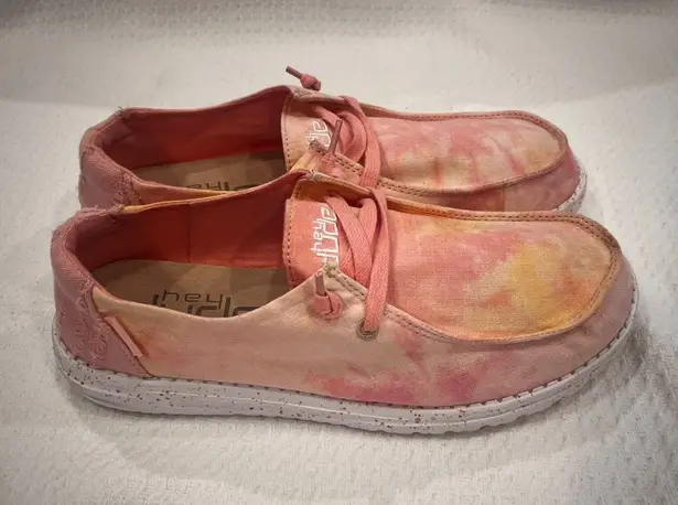 Hey Dude Wendy Tie Dye Lemon Ombre Pink Yellow Shoes Women’s Size 10