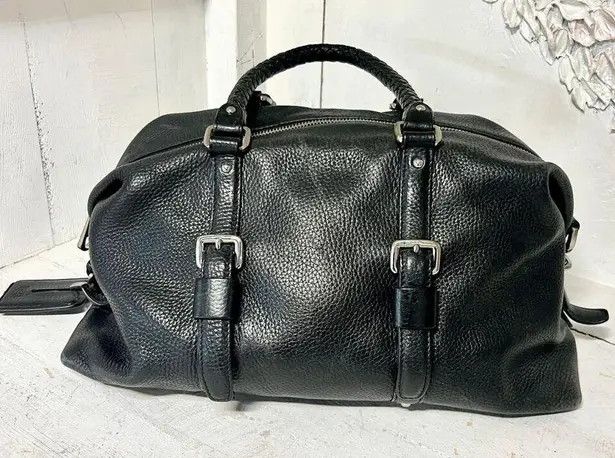 Hugo Boss BOSS Leather Braided Top Handle Medium Duffle Handbag Black